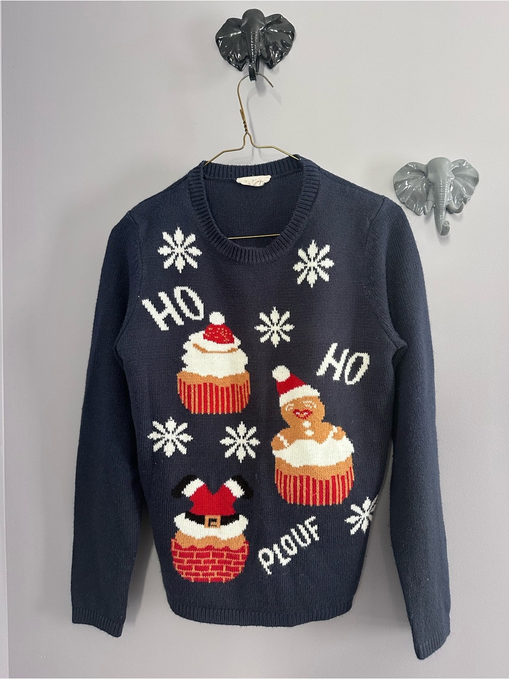 Holiday Cupcake & Gingerbread Novelty ugly Christmas Xmas Sweater - Navy